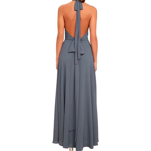 Lulus First Comes Love Denim Blue Backless Keyhole Cutout Maxi Dress Size M - Picture 3 of 11